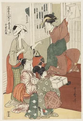 Szene 10 Vergleich berühmter Schönheiten und der loyalen Liga, ca. 1797 (Farbholzschnitt)